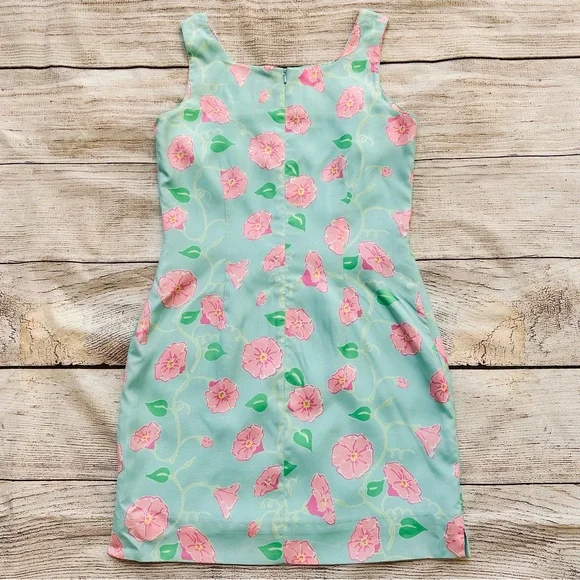 Lilly Pulitzer Aqua Blue Silk Shift Dress Pink Floral Print Ladies Sz 4 - Picture 4 of 4